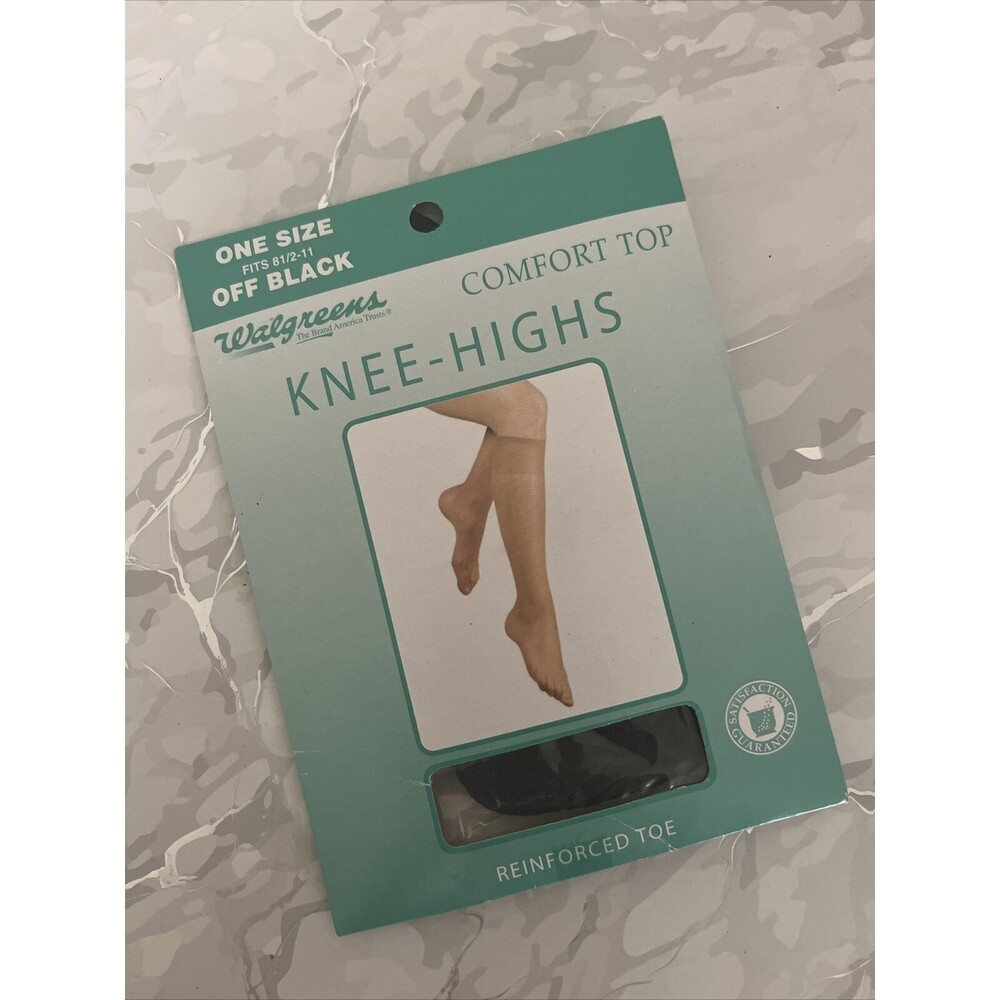 Walgreens Comfort Top Knee Highs One Size Fits 8.5-11 Off Black Reinforced Toe